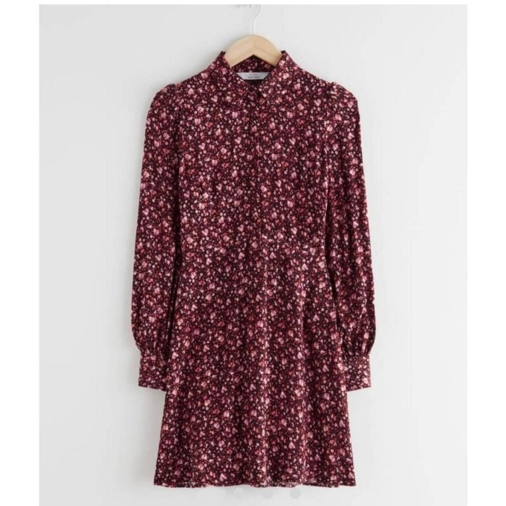 & Other Stories Burgundy Floral Long Sleeve Dress